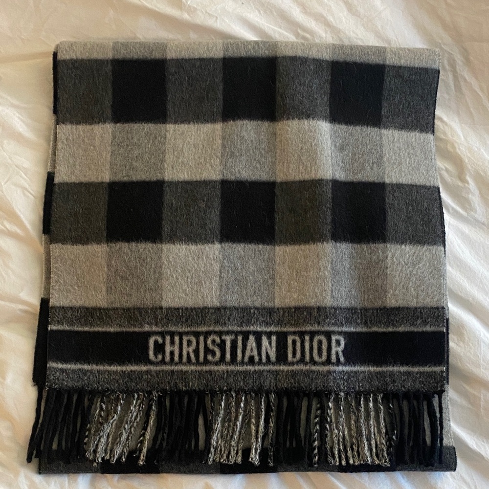 Dior Black and Gray Plaid Scarf